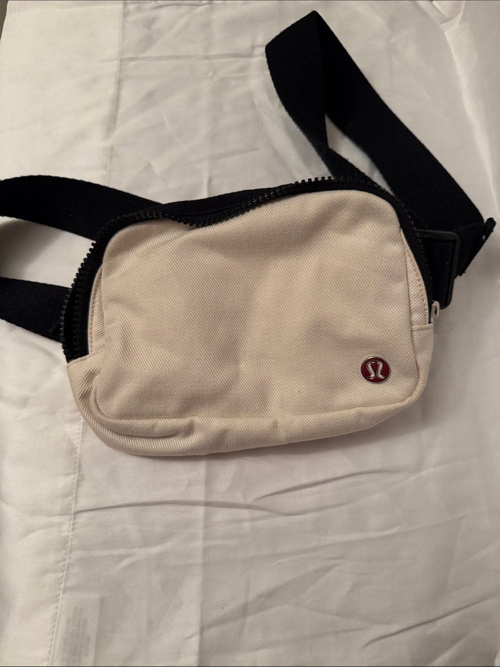 lululemon athletica Beige Waist Bag with Black Strap and Red Logo